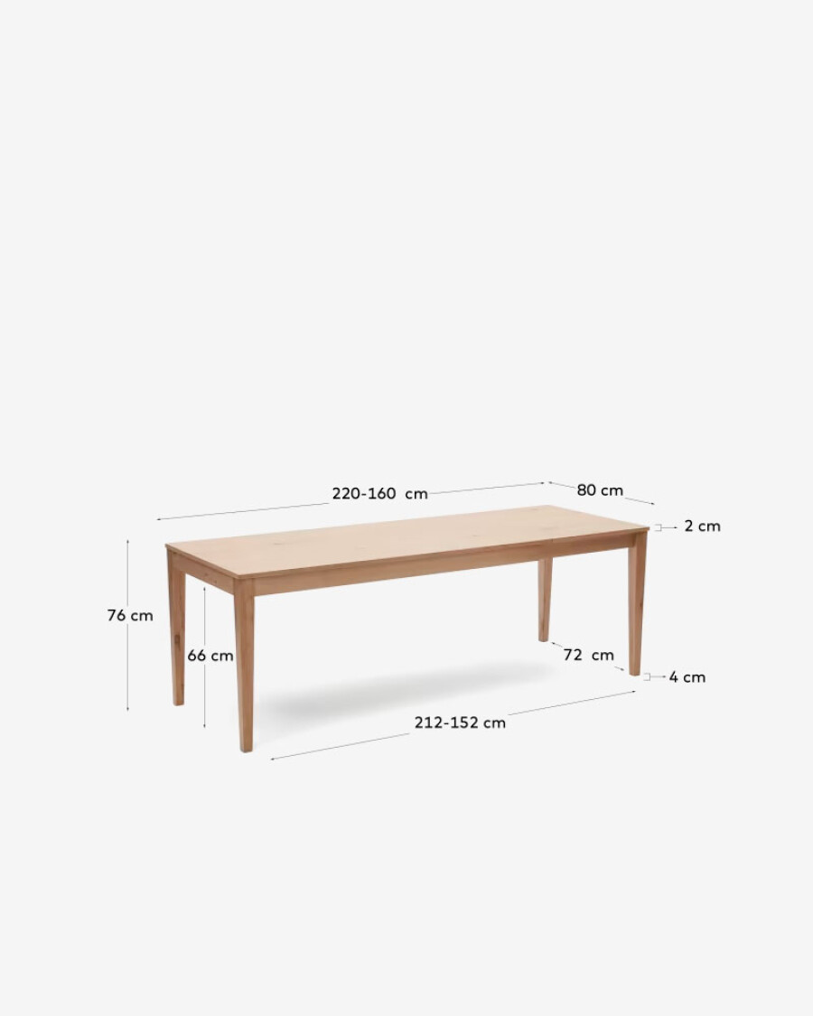 Mesa extensible Yain de chapa y madera maciza de roble 160 (220) x 80 cm