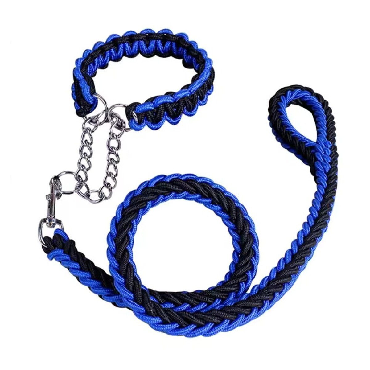 Set Correa Trenzada Collar Semi Ahorque Perros Cuerda - Color Variante Negro Azul 