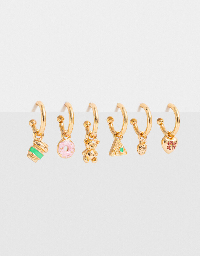 Aros Argollas Set Esmaltado Set De Aros Osito - Dorado