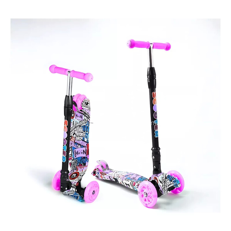 Monopatín Piccoly 3 Ruedas Para Niños Ajustable Con Luces Rosa