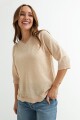 Sweater manga 3/4 cuello V BEIGE
