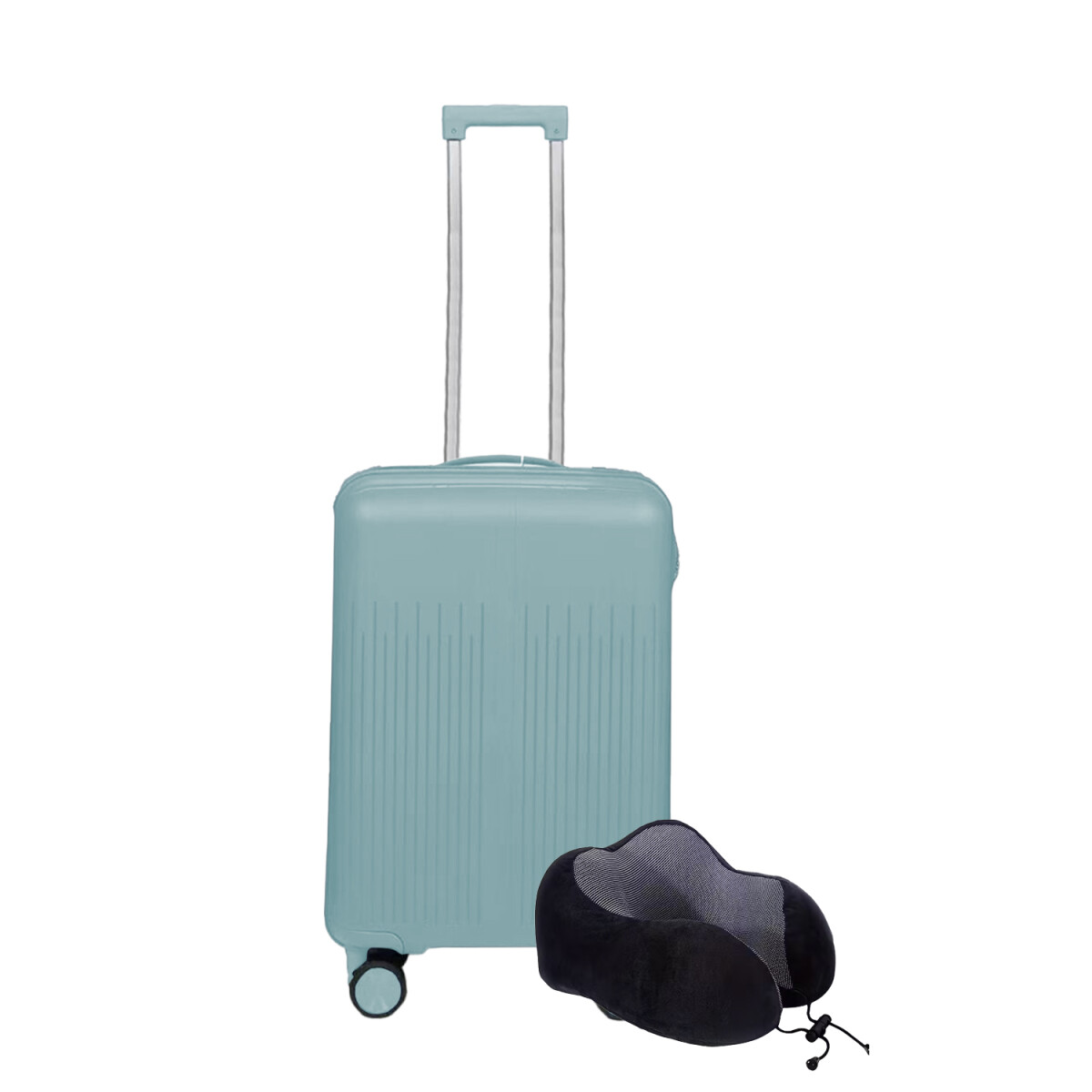 Set Valija CarryOn Rigida + Almohadón Cervical Memoria Negro - Celeste 