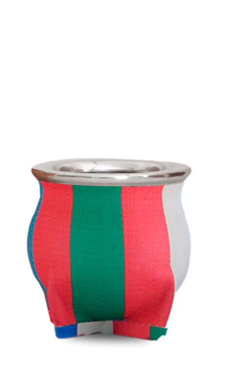 MATE DE CERÁMICA CHICO DELTA RAYADO CORAL AZUL Y VERDE