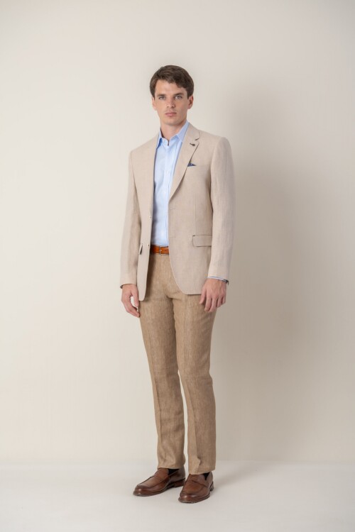 Pantalon de lino Classic Fit Beige