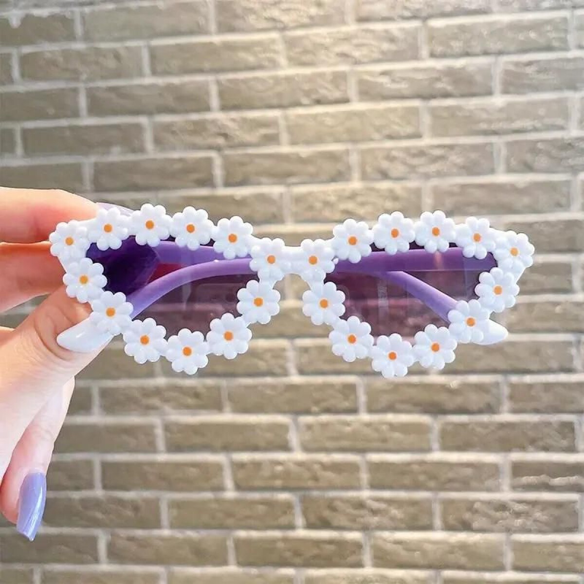 Lentes en Punta con Flores - Blanco 