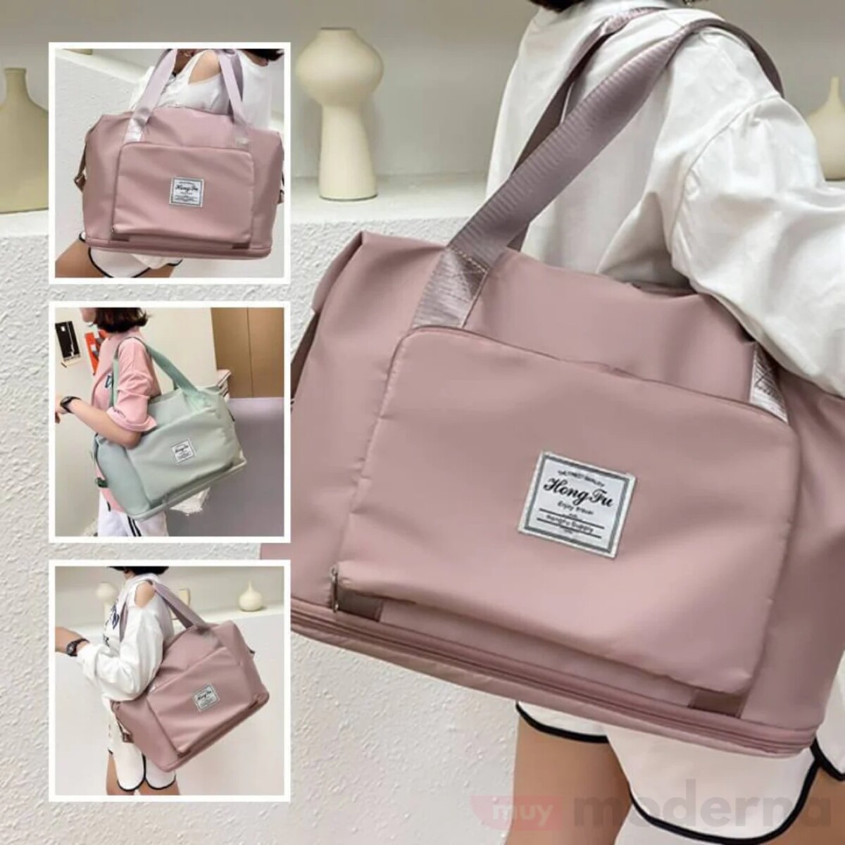 BOLSO PLEGABLE PARA VIAJES MULTIFUNCIÓN IMPERMEABLE - ROSA 