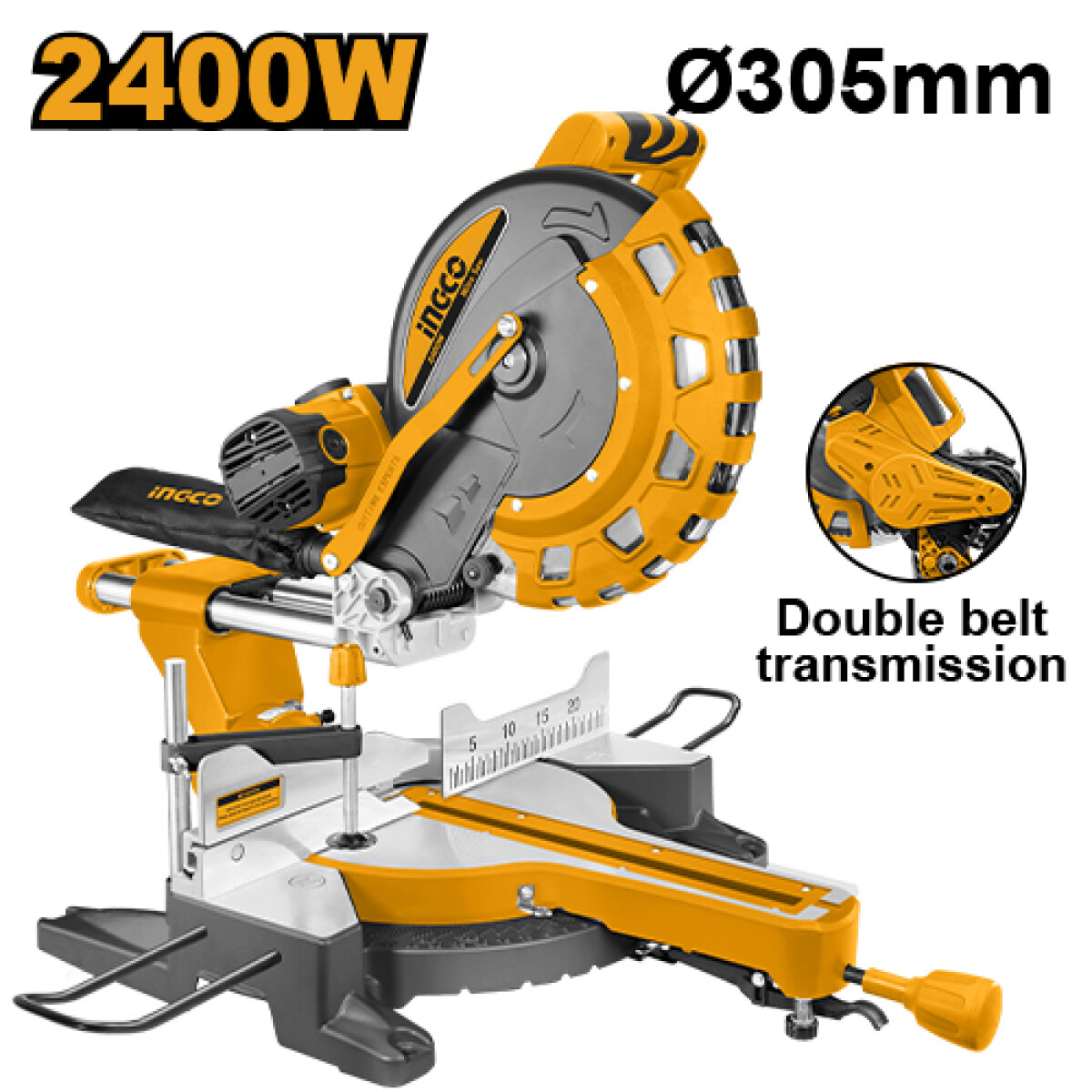 SIERRA INGLETADORA 2400W 305MM DOBLE BELT BM2S24007 INGCO - AMARILLO-NEGRO 