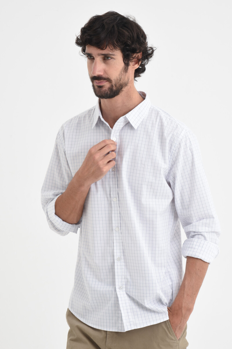 Camisa manga larga formal cuadros blanco