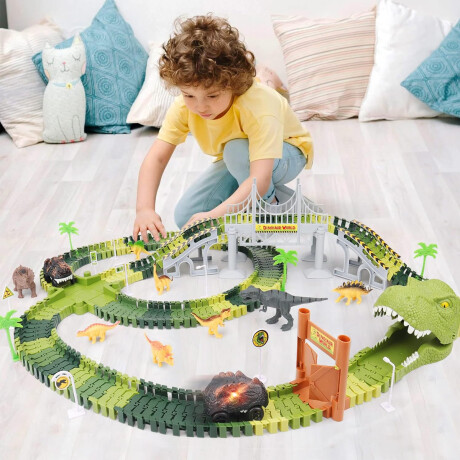 Pista Carreras Dinosaurio Jurassic Flexible Encastrable 220P Verde