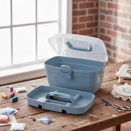 Caja organizadora con bandeja P AZUL CLARO