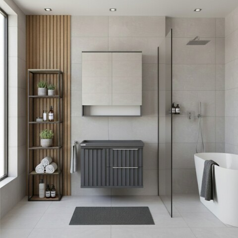 Mueble de Baño Suspendido Cecília (60cm) | Diseño Ripado - No incluye Bacha. Mueble de Baño Suspendido Cecília (60cm) | Diseño Ripado - No incluye Bacha.