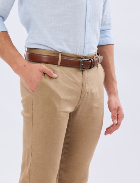 PANTALON DE LINO CLÁSICO Tostado