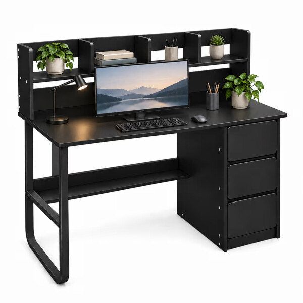 Escritorio 3 Cajones Con Estantes De Madera Y Metal Movi Esh0027m NEGRO