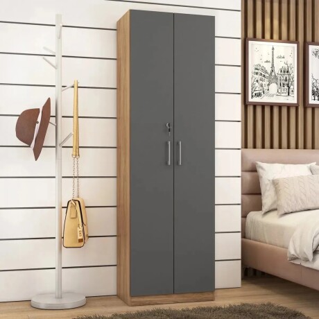 ROPERO 2 PUERTAS GUARDARROPA ARMARIO PLACARD CLOSET MULTIUSO CON LLAVE COLOR MADERA GRIS