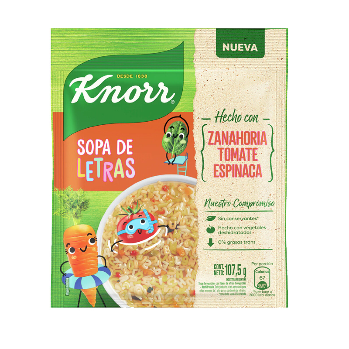 Sopa Familiar KNORR 105g - Vegetal con letras 107,5g 