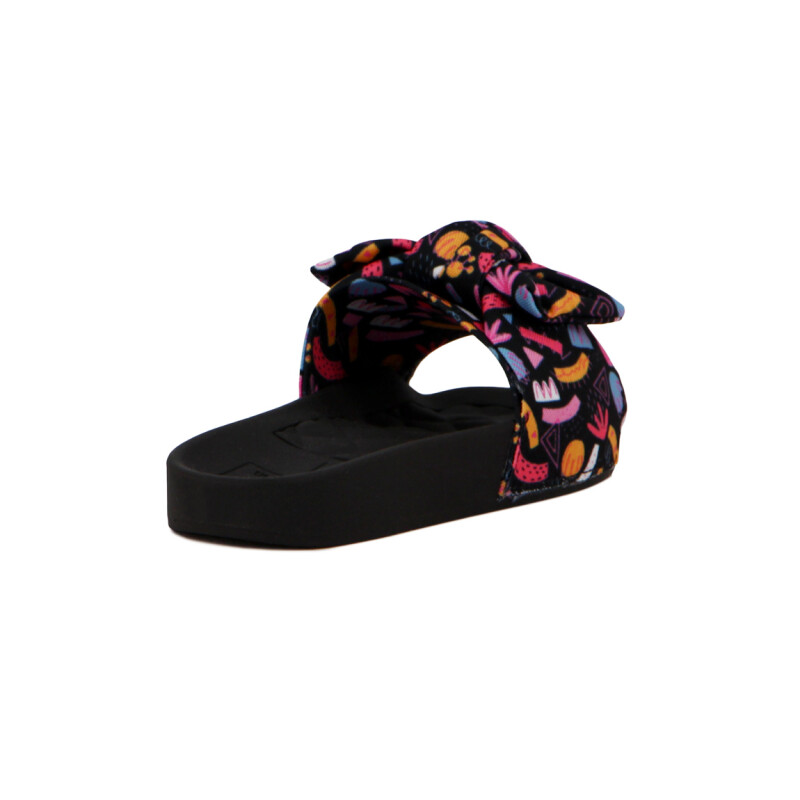 Molekinha Ojota Casual Tira Ancha C/ Moño Estampada Multicolor-negro