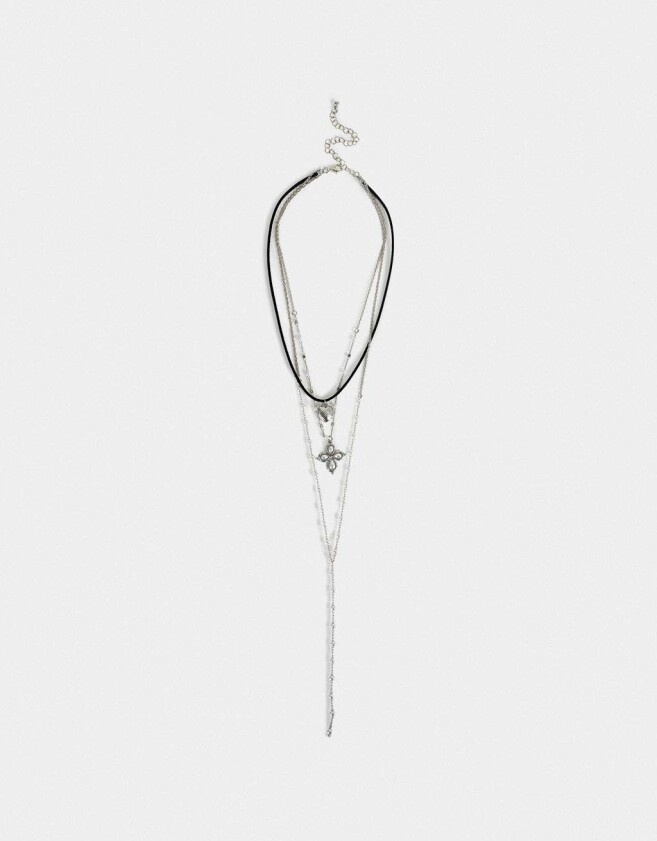 Collares Cortos Religioso Collar Largo Con Cruz - Plateado
