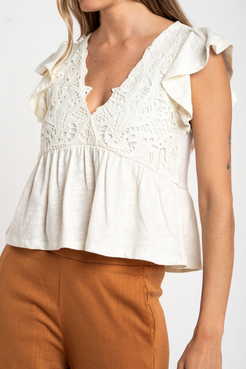 Remera Algodón Calados Nácar