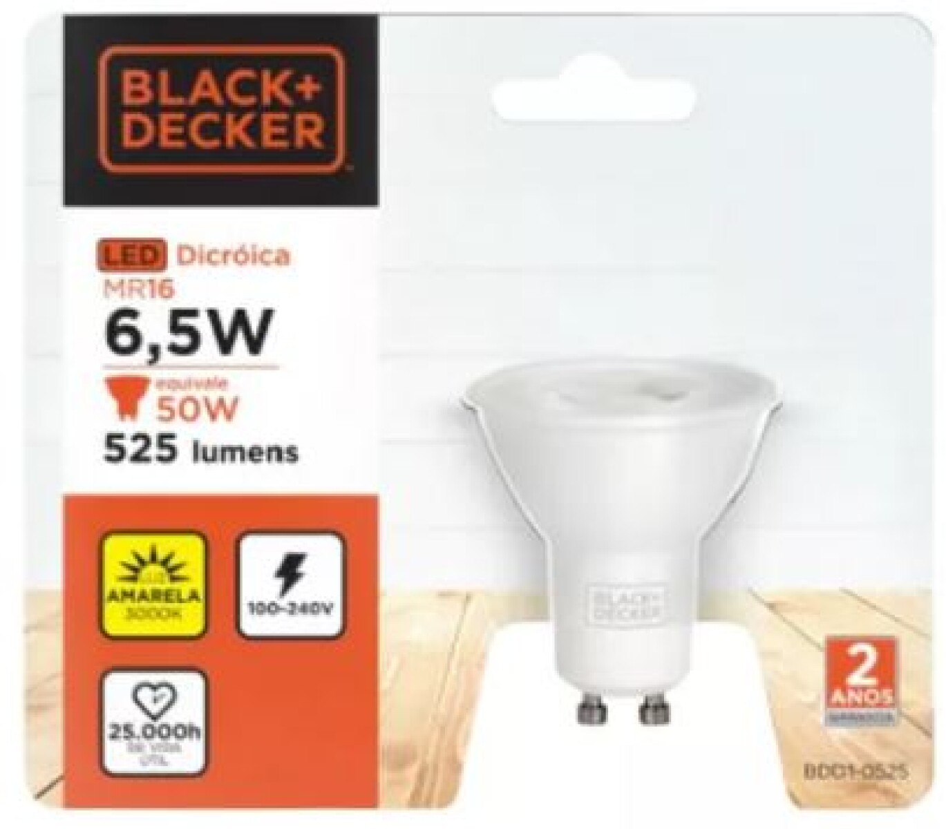 Lámpara Led Dicróica Black+decker De 6,5 W, Color Amarillo 