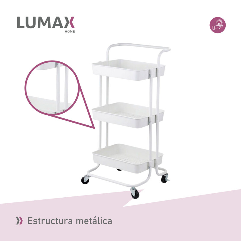 Carrito Organizador 3 Niveles Multiuso con Ruedas Blanco