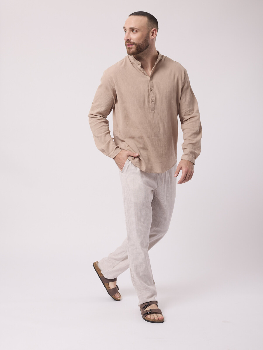 Camisa m/l bambula - beige 