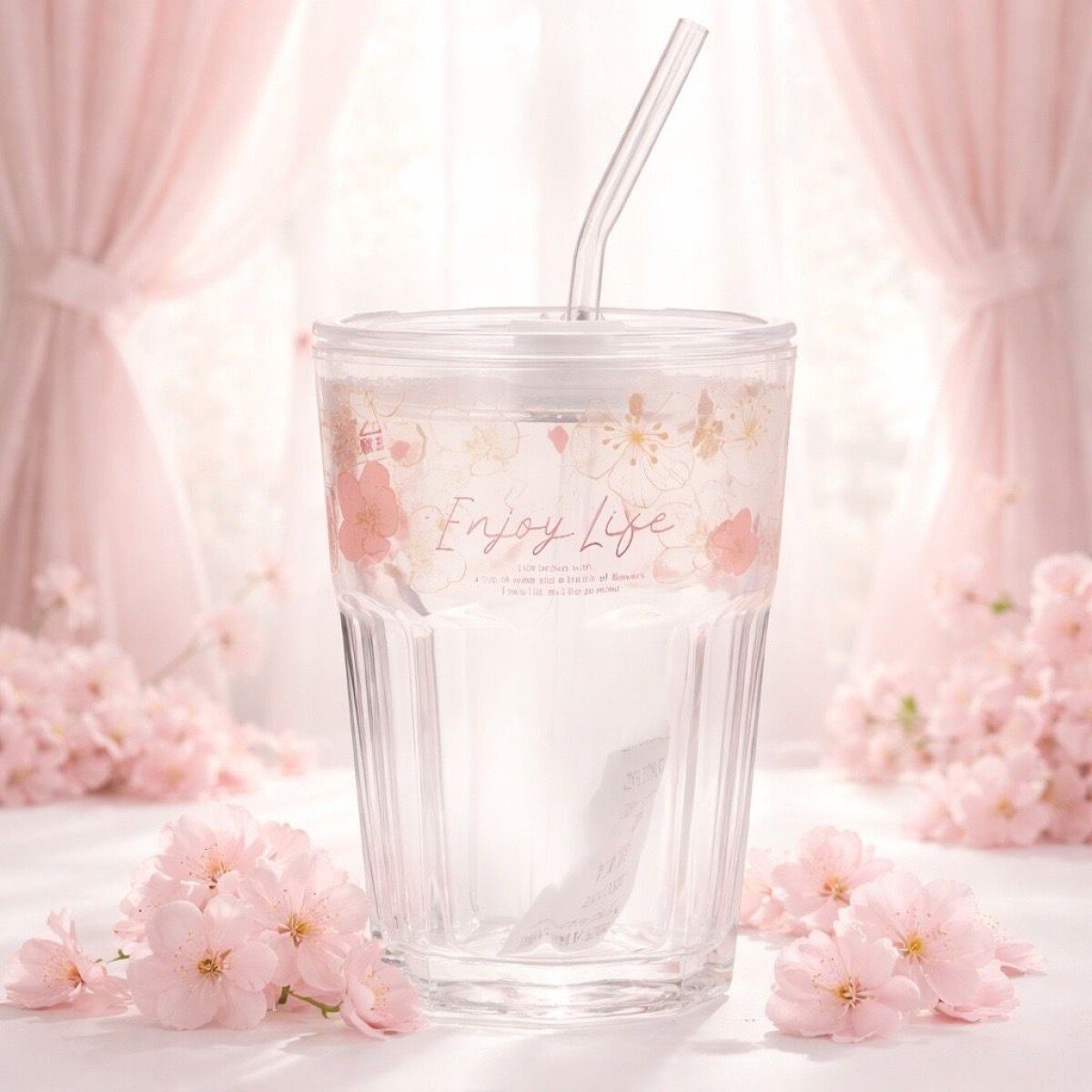 VASO OCTAGONAL DE CEREZO CON PAJITA - 430 ML 