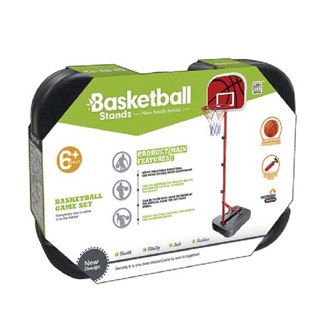 Tablero Basket c/Soporte Plegable Portable + Pelota Inflador Rojo
