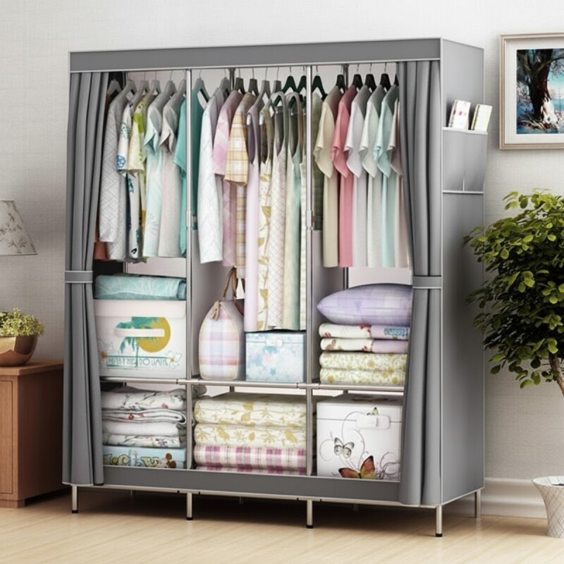 Ropero desmontable de tela 130 x 45 x 165 cm GRIS