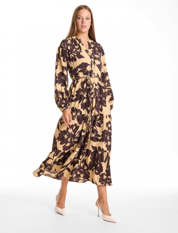 Vestido Maxi Cinto Flores BEIGE/MULTI