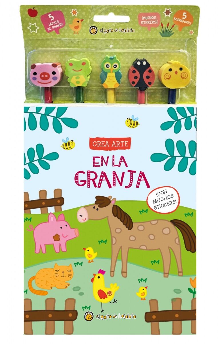 Crea arte: lápices, borradores y stickers. En la granja 