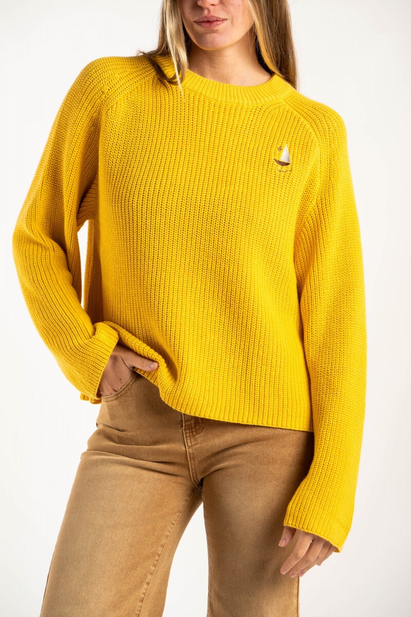 Sweater Algodon Con Bordado Amarillo