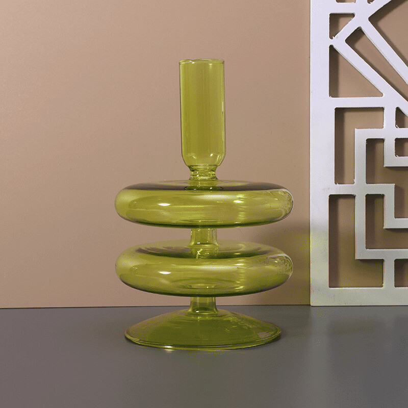 Porta velas de vidrio en colores ancho verde