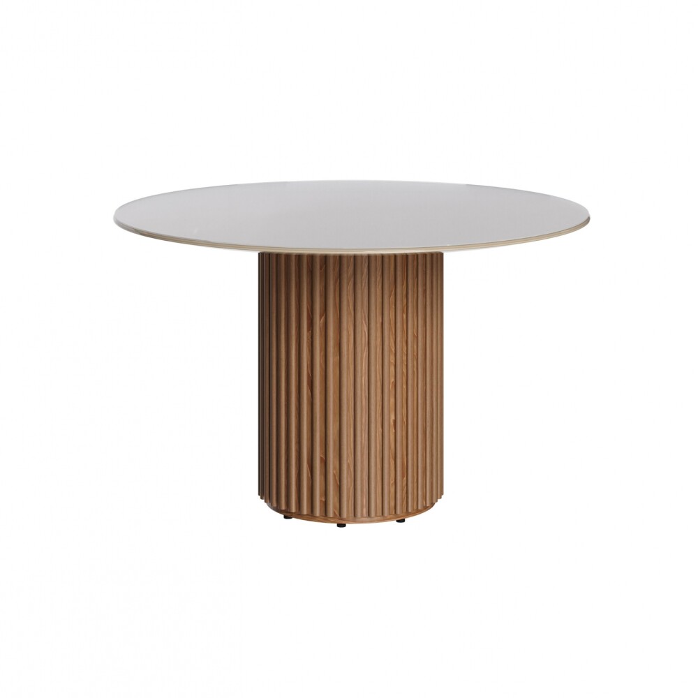 Mesa de Comedor 1.2 Redonda - Línea Manhattan Vidrio - Blanco/Marrón
