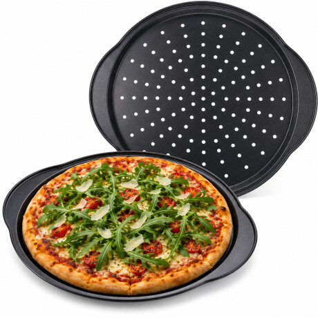 Asadera Pizza Perforada Antiadherente 33cm Asas laterales Grafito