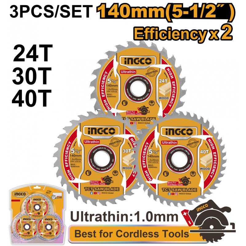 SET X3 DISCOS SIERRA CIRCULAR 140MM 5 1/2´´ TSB4003 INGCO SET X3 DISCOS SIERRA CIRCULAR 140MM 5 1/2´´ TSB4003 INGCO
