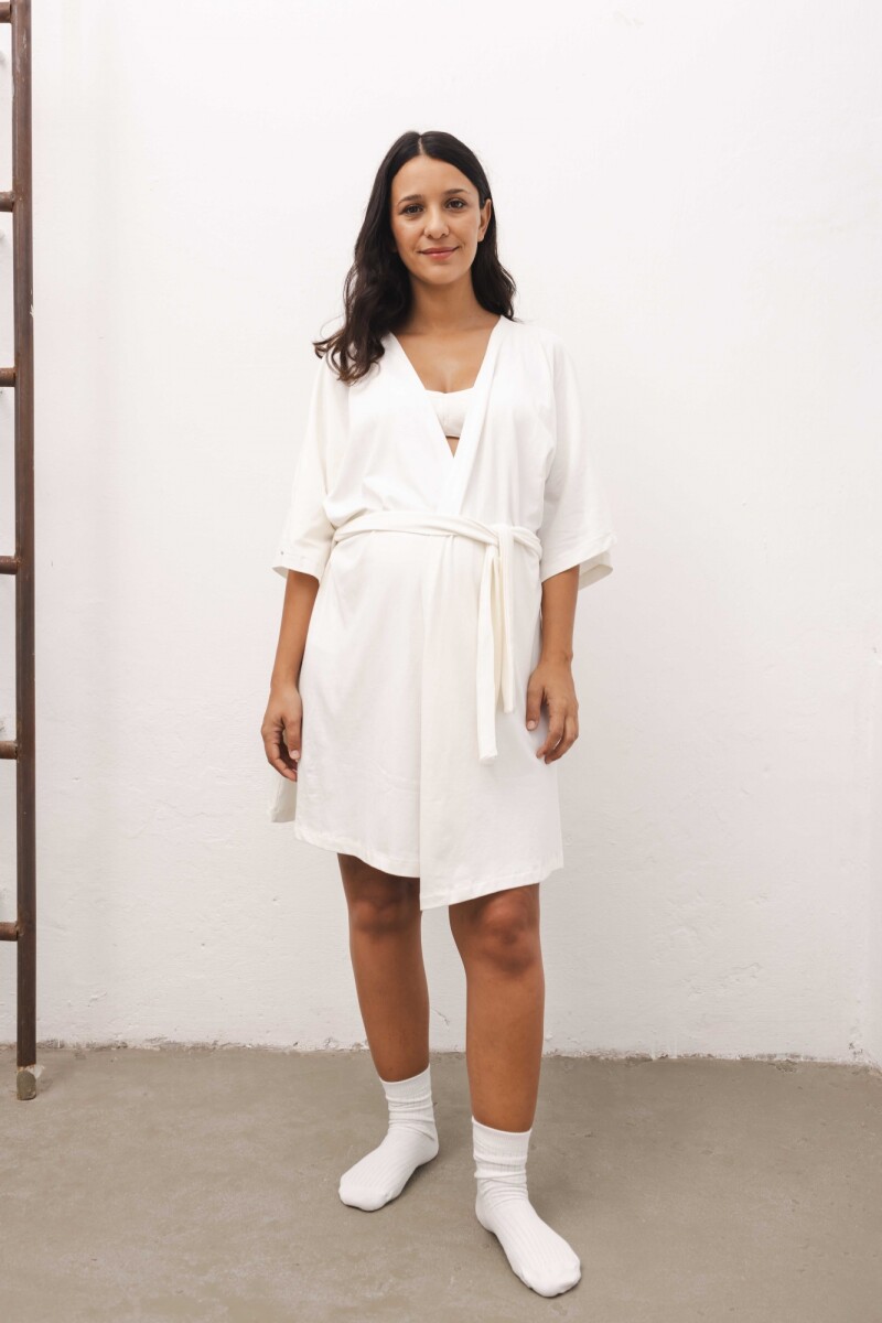 Bata Maternal Aurora Algodón – Embarazo y Lactancia Crema