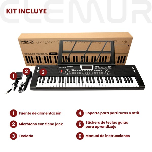 Teclado Instrumento Musical Electrónico Órgano de 61 Teclas 10 Ritmos 16 Tonos + Micrófono ITM007 Teclado Instrumento Musical Electrónico Órgano de 61 Teclas 10 Ritmos 16 Tonos + Micrófono ITM007