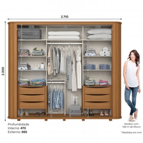 ROPERO MOZATTE 2 PUERTAS 6 CAJONES INTERNOS CON ESPEJO GUARDARROPA CLOSET ARMARIO CANELA