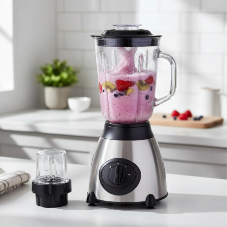 Licuadora Picadora 2 En 1 Vaso Vidrio 1,5L Ac. Inox 2500w Negro