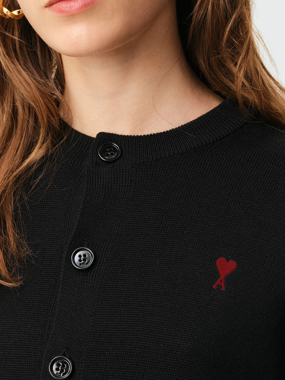 AMI PARIS - CÁRDIGAN CUELLO REDONDO CON AMI DE COEUR Bordó