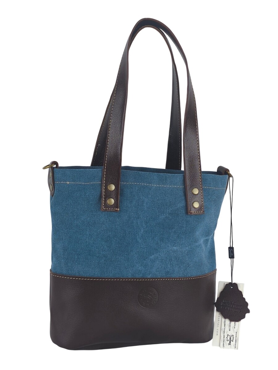 Bolso matero en lona y cuero - azul con marrón 