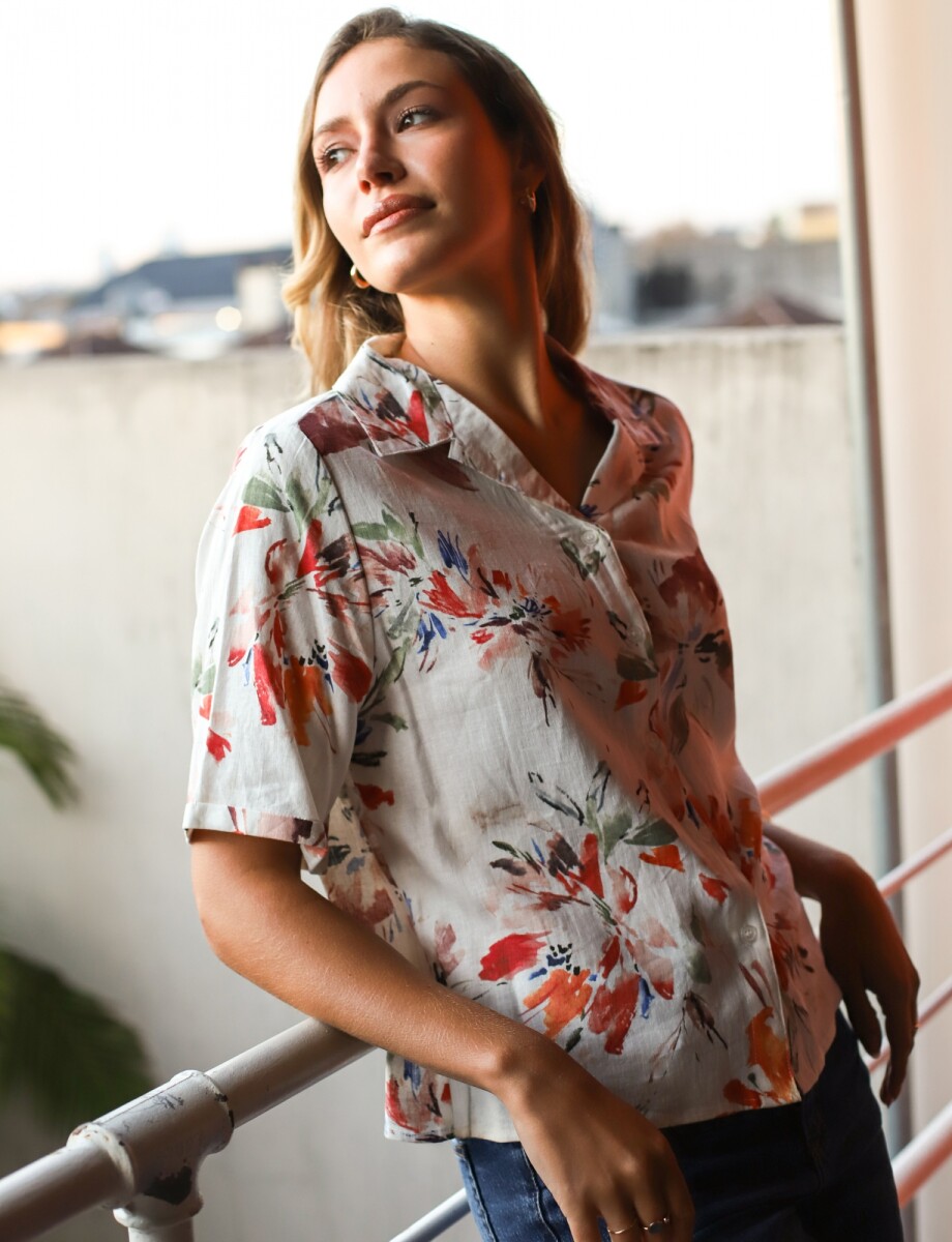 Camisa Lino Flores - Crudo/multi 