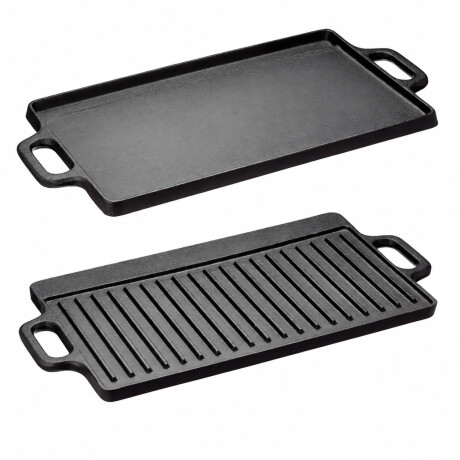 Parrilla Hierro Fundido Resistente 2En1 Reversible Con Asas Negro