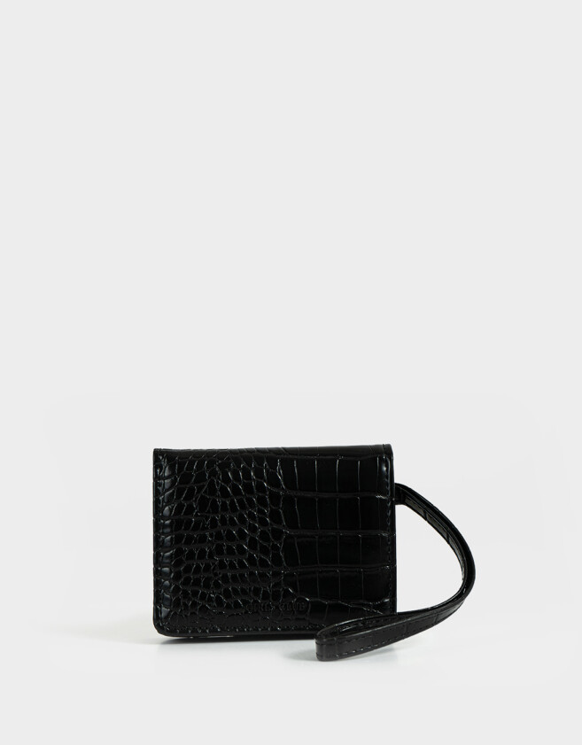 Billetera Billetera Efecto Croco Negro - Negro