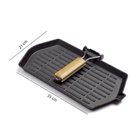 Plancha Grill en Hierro c/ Mango Rebatible en Madera 21x35Cm Negro