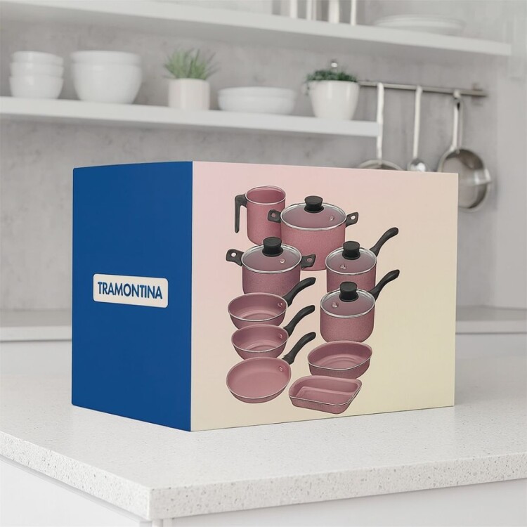 BATERIA DE COCINA TRAMONTINA LINZ 10 PIEZAS ROSA