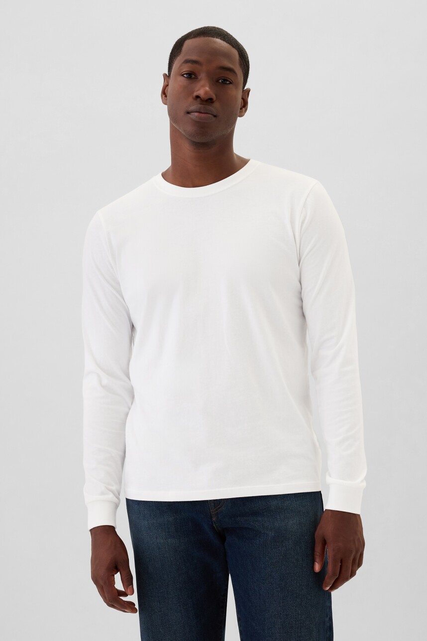 Remera Basica Cuello Redondo Manga Larga Hombre White V2 Global