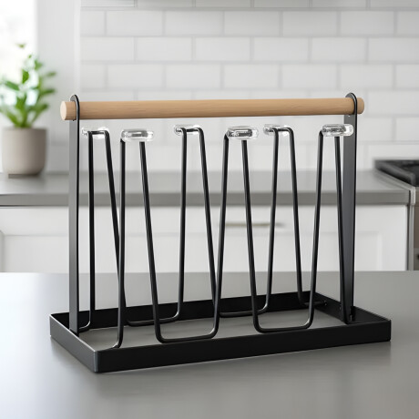 Escurre vasos de acero con mango de madera NEGRO