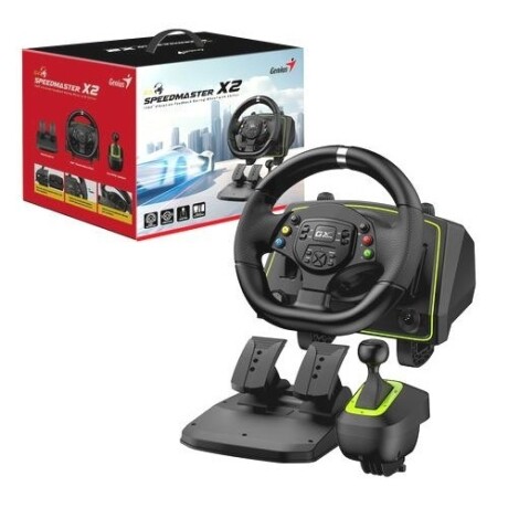 Volante Genius SpeedMaster X2 con vibracion, pedales y cambios Volante Genius SpeedMaster X2 con vibracion, pedales y cambios