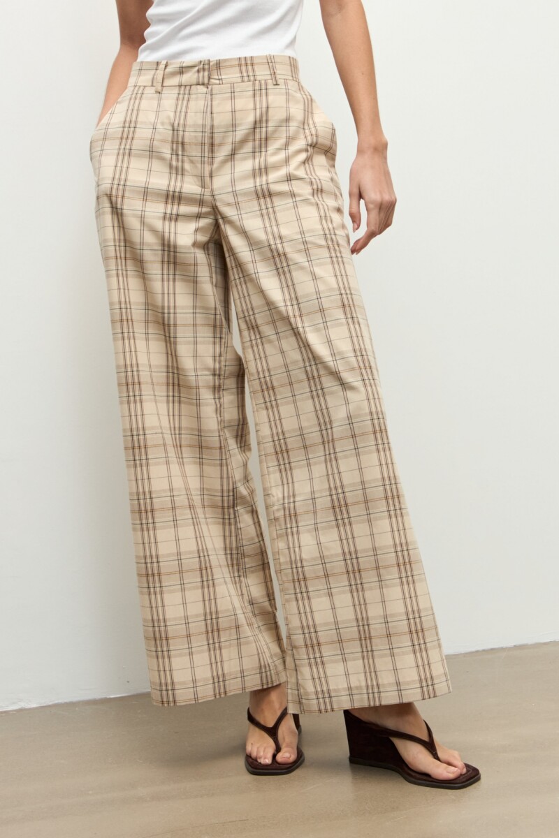 Pantalon wide leg escoces beige